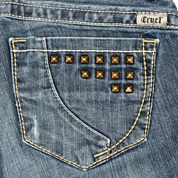 Cruel Keri Studded Boot Cut Blue Jeans Size 5 R Low Rise Slim Fit Medium Wash - Picture 6 of 10